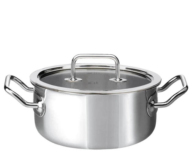 Kookpan 16 cm, laag model met glasdeksel